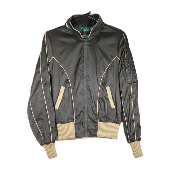 B By Burton Women's Nylon Size Small Brown Full Zip Hooded Bomber Jacket - Picture 1 of 11